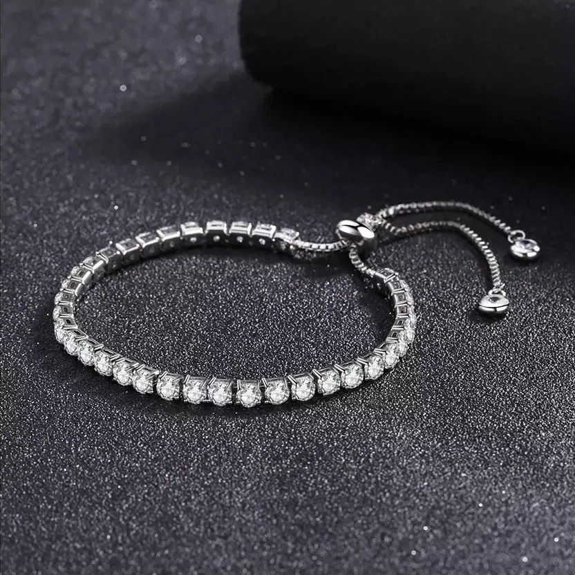 14K White Gold Tennis Bracelets with Crystals from Swarovski Adjustable