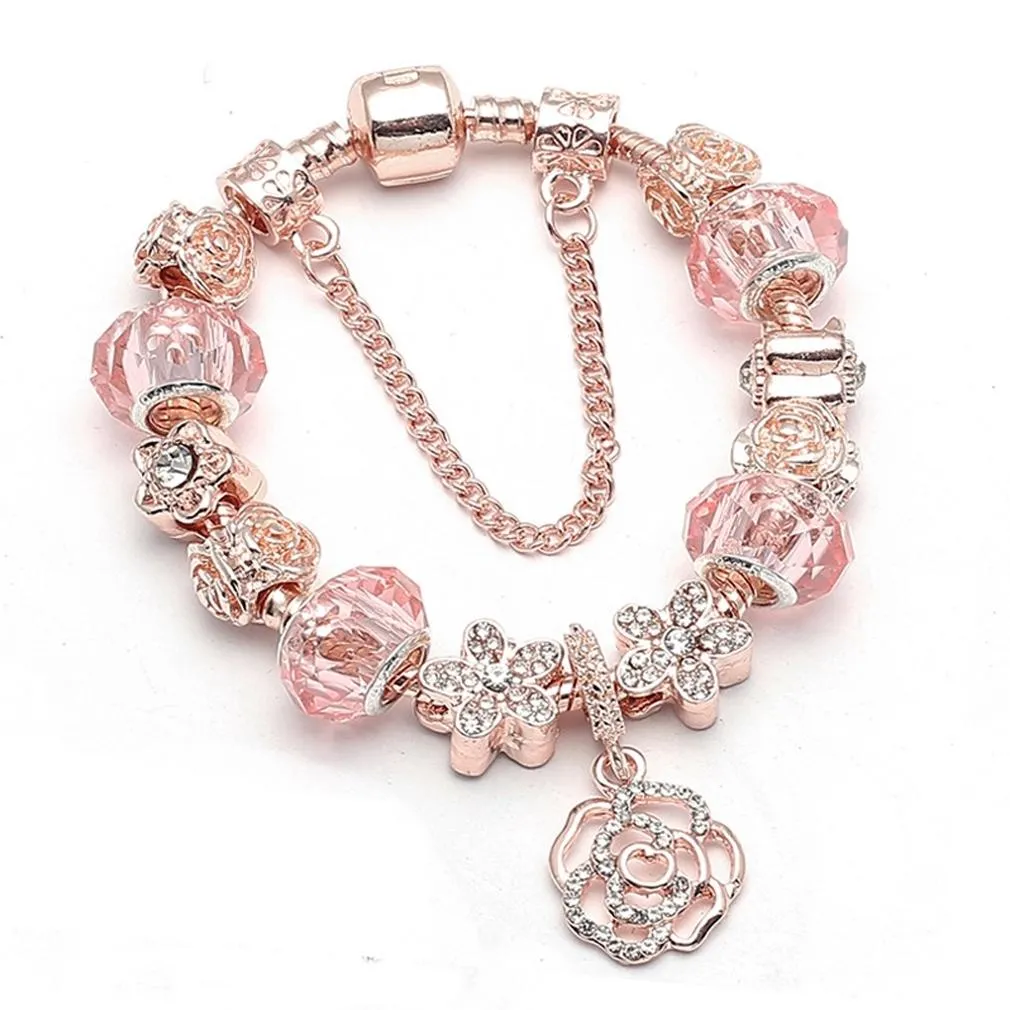 18K Rose Gold Plated Crystal Charm Bracelet Made With Swarovski Elements