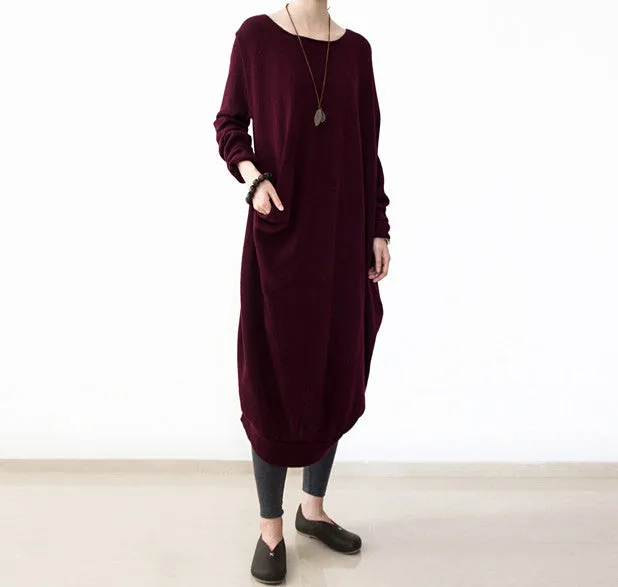 3 colors asymmertric sweater dress,knit long dress,oversize gown,wool sweater for women,gray,plus Size Clothing Bust>140cm/47”