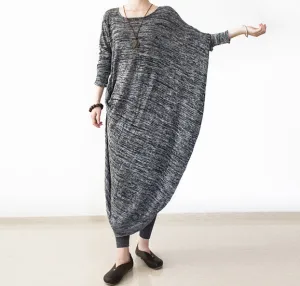 3 colors asymmertric sweater dress,knit long dress,oversize gown,wool sweater for women,gray,plus Size Clothing Bust>140cm/47”