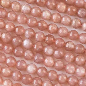 8mm Round Grade A Gemstone Beads - Faceted Pink Sunstone (10 Pieces)