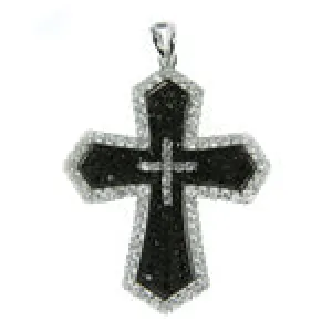 Black and White Pave CZ Sterling Cross Pendant