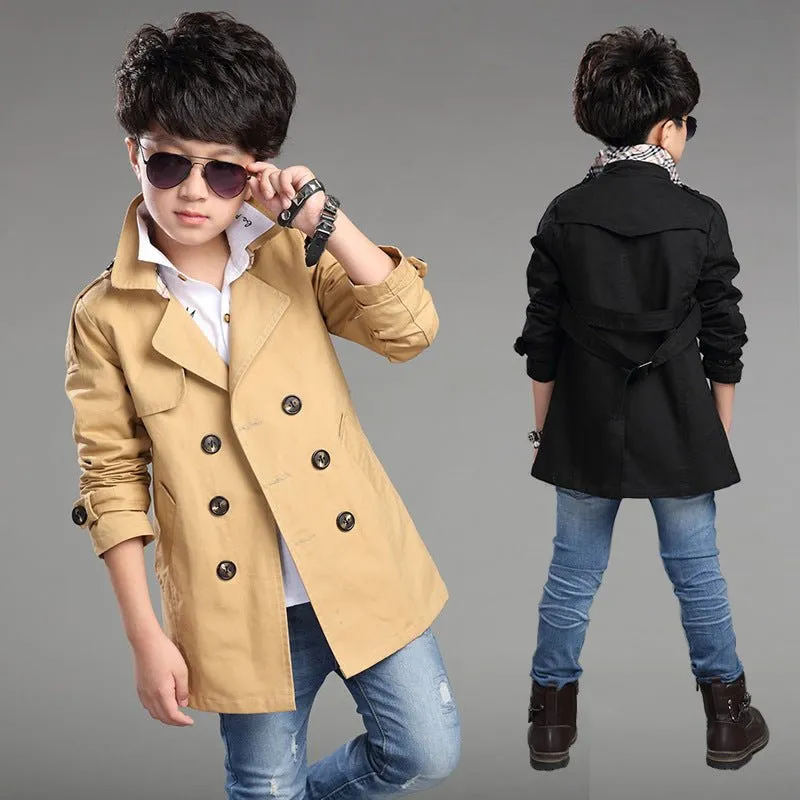 Boys’ Mid-Length Trendy Casual Trench Coat – Stylish & Cozy Spring Essential