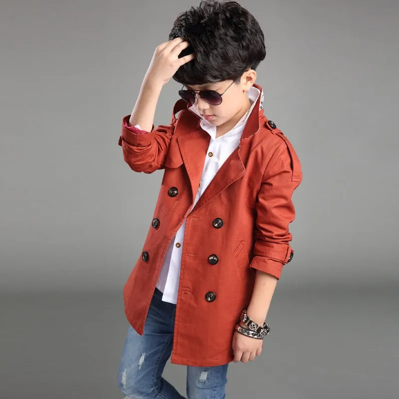 Boys’ Mid-Length Trendy Casual Trench Coat – Stylish & Cozy Spring Essential