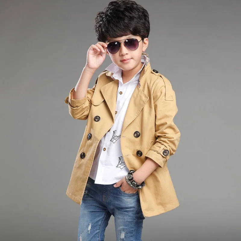 Boys’ Mid-Length Trendy Casual Trench Coat – Stylish & Cozy Spring Essential