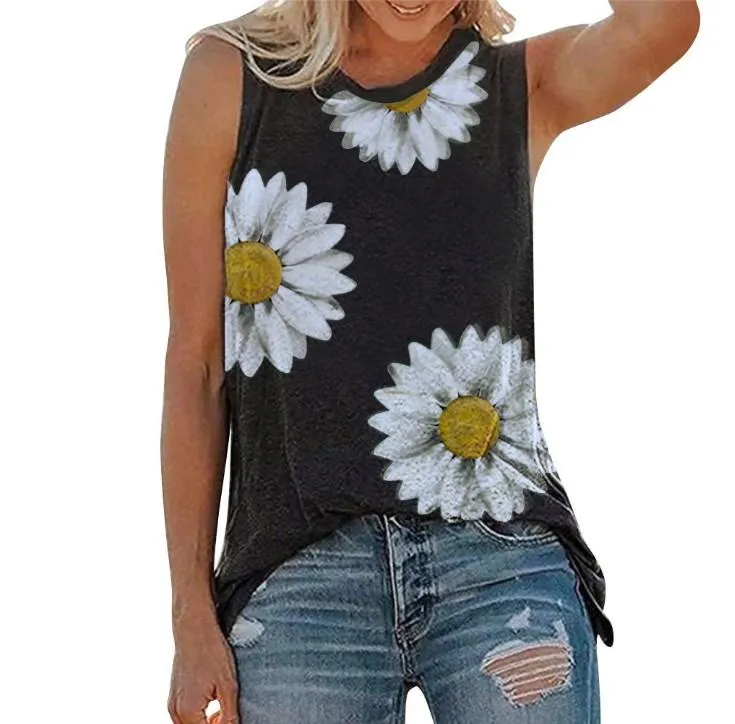 Casual Little Daisy Digital Printed Garden Collar Women's T-shirt Top