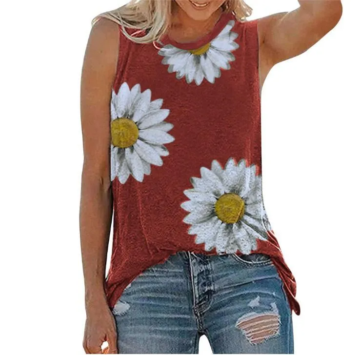 Casual Little Daisy Digital Printed Garden Collar Women's T-shirt Top