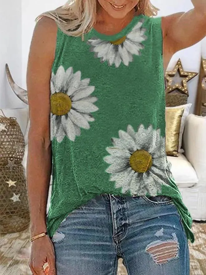 Casual Little Daisy Digital Printed Garden Collar Women's T-shirt Top