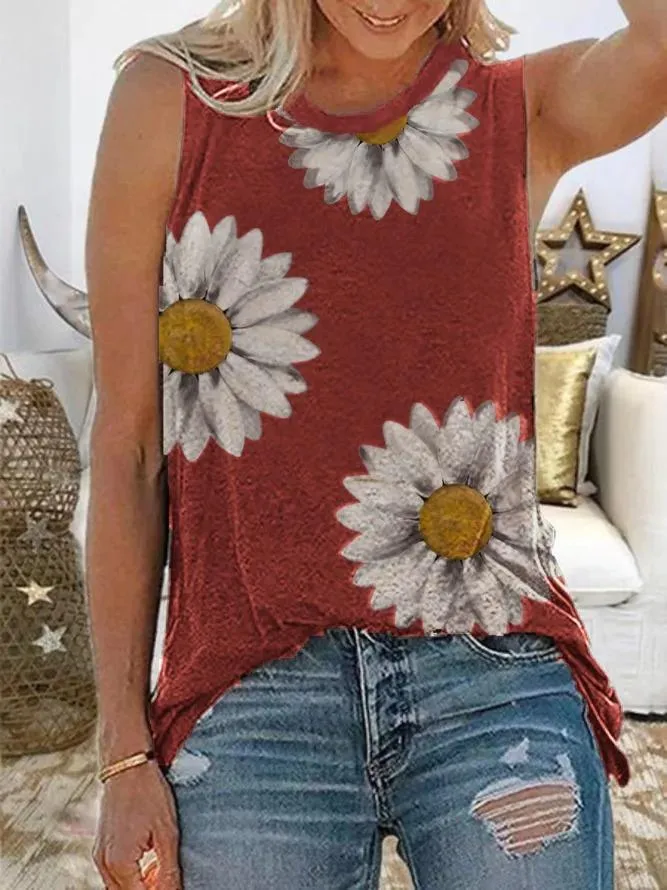 Casual Little Daisy Digital Printed Garden Collar Women's T-shirt Top