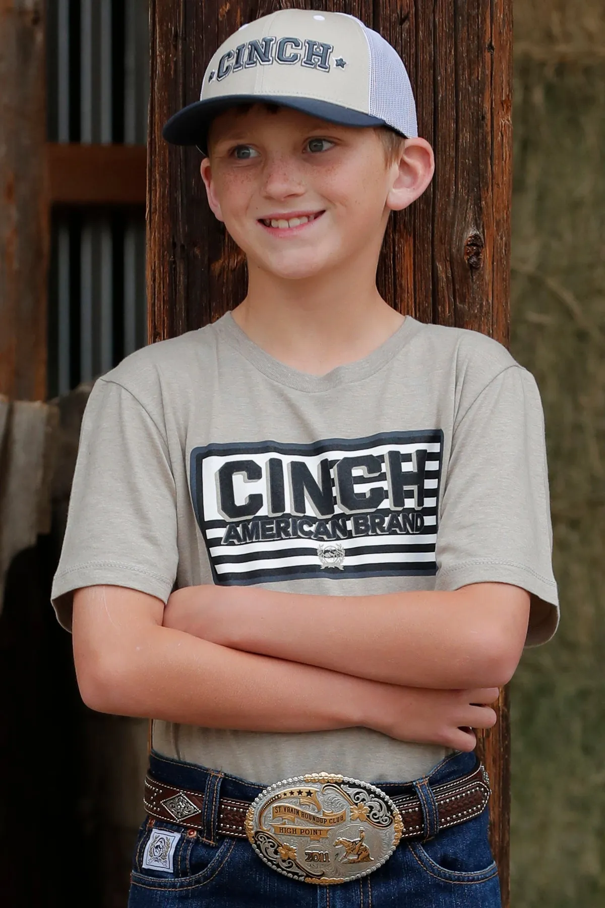 Cinch Boy's Khaki American Brand Tee