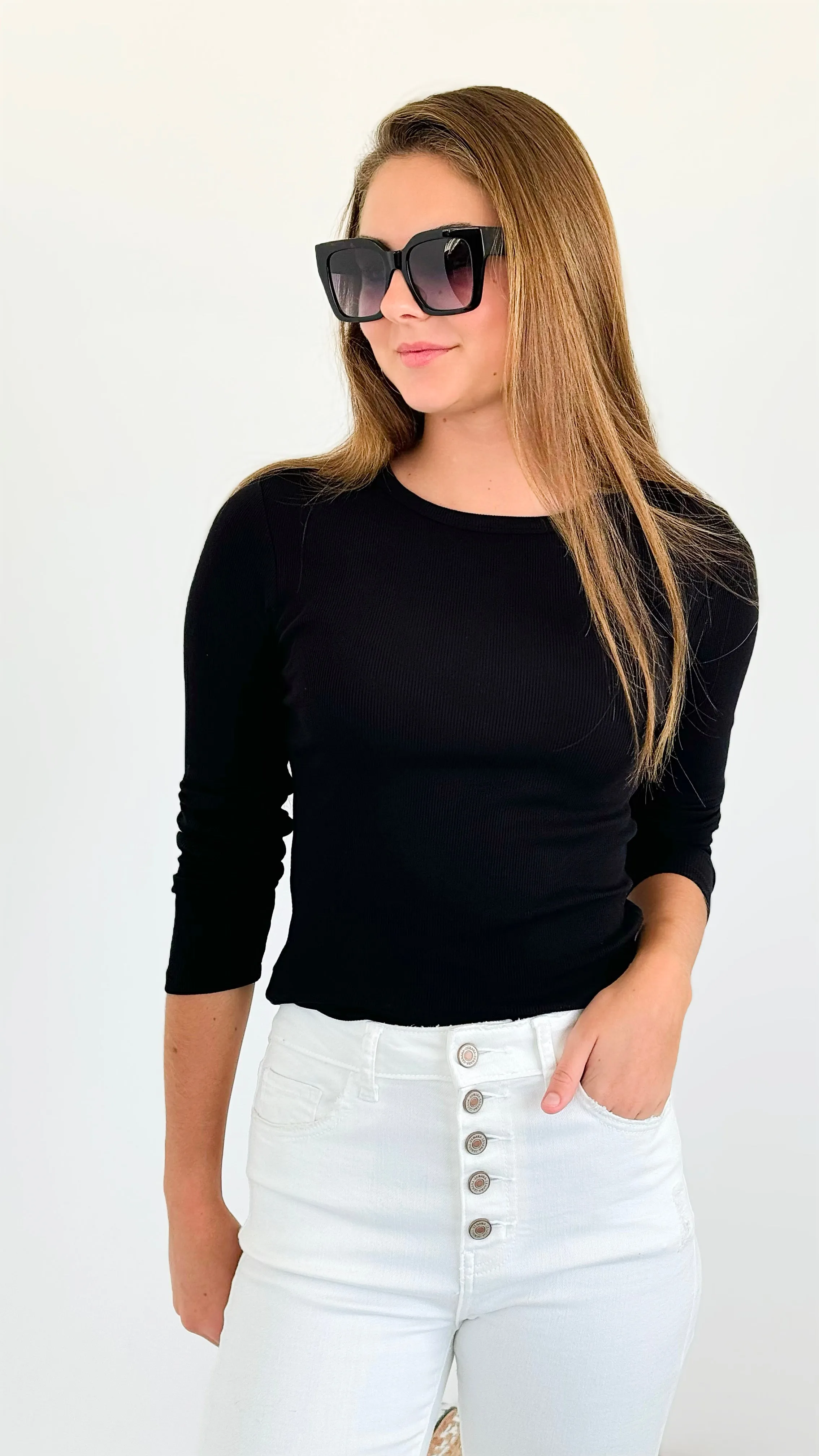 Classic Ribbed Knit Top - Black