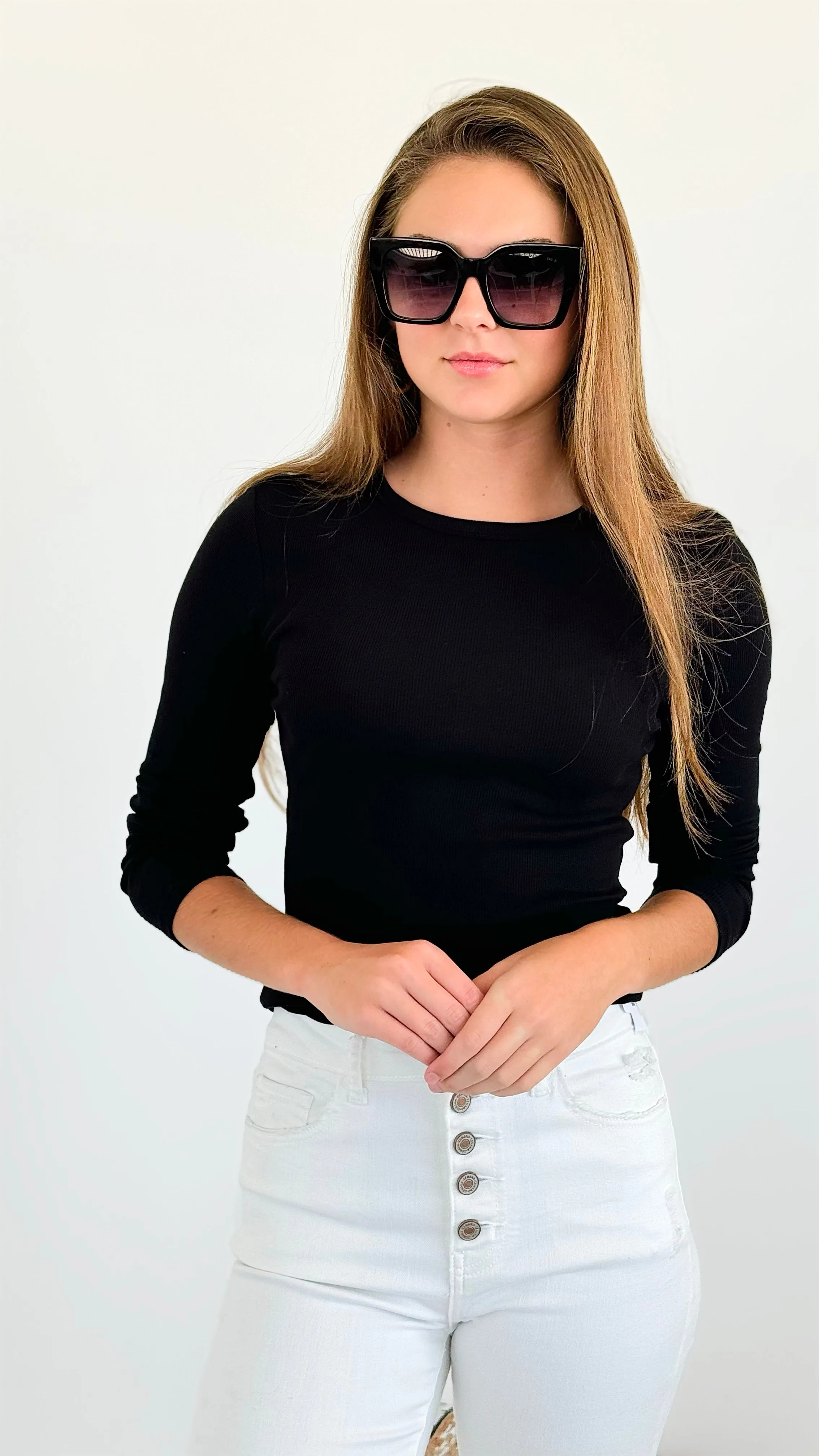 Classic Ribbed Knit Top - Black