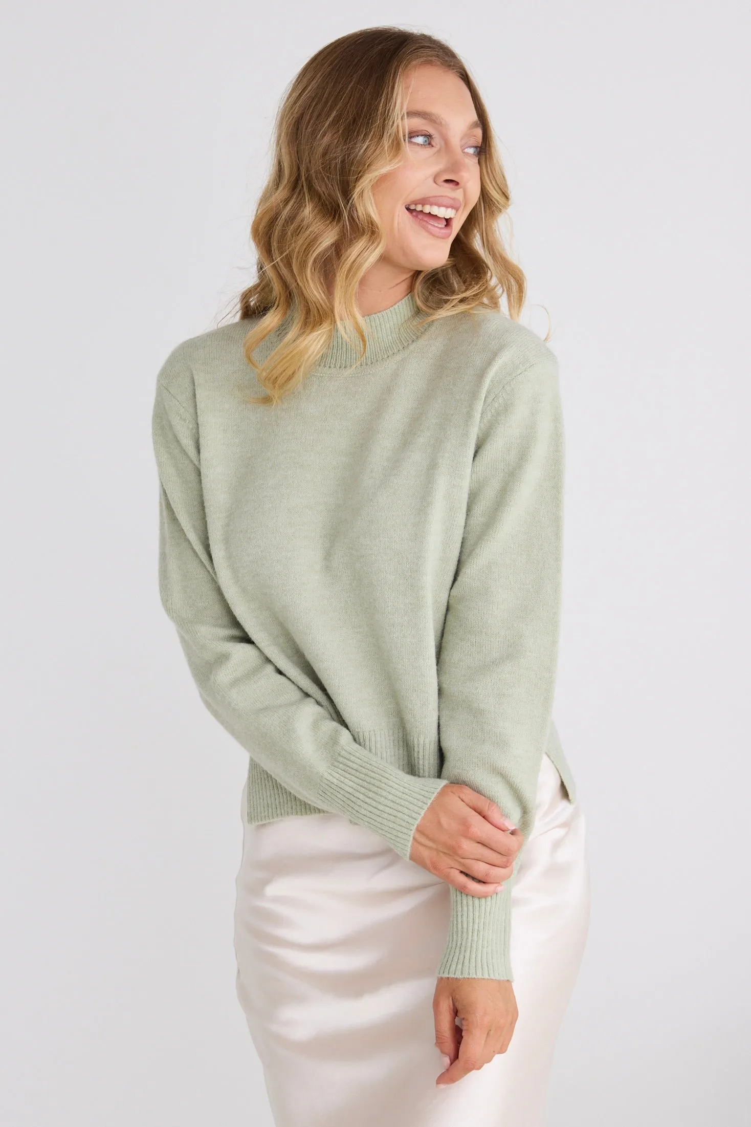 Cloud Sage Funnel Neck Knit Jumper