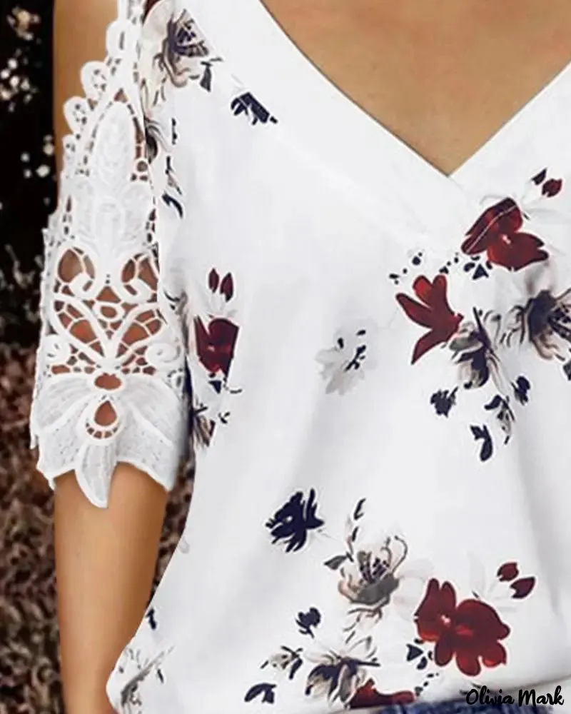 Deanwangkt - Off-the-shoulder top with floral print eyelet embroidery