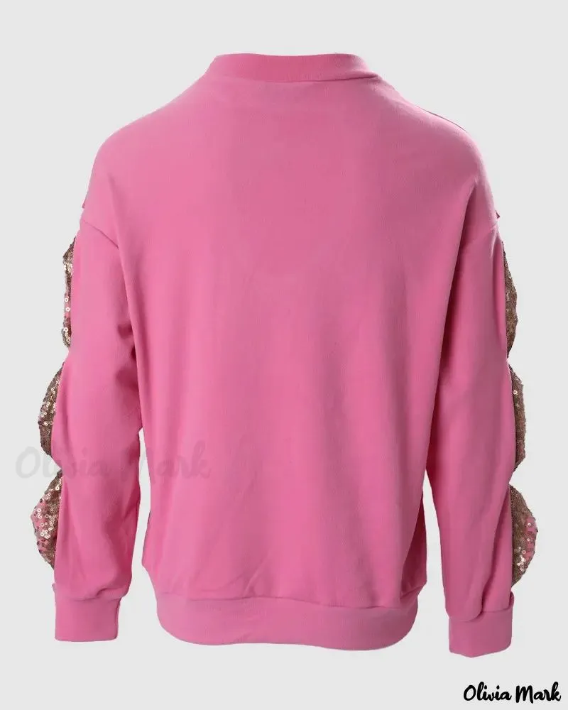 Deanwangkt - Ribbed Long Sleeve Top with Contrast Sequin Bow Decor