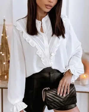 Deanwangkt - Ruffled Long Sleeve Button Down Blouse