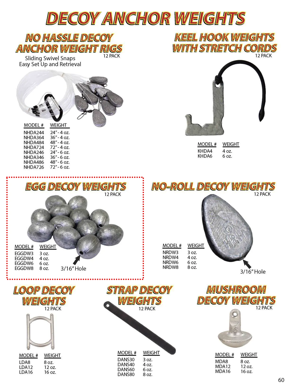 Egg Shape Decoy Weights (3/16" Hole)