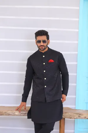 ER WC 1071 Black Embroidered Waistcoat