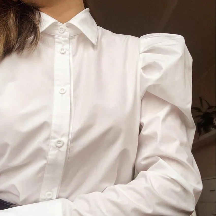 Fashion white puff sleeve shirt