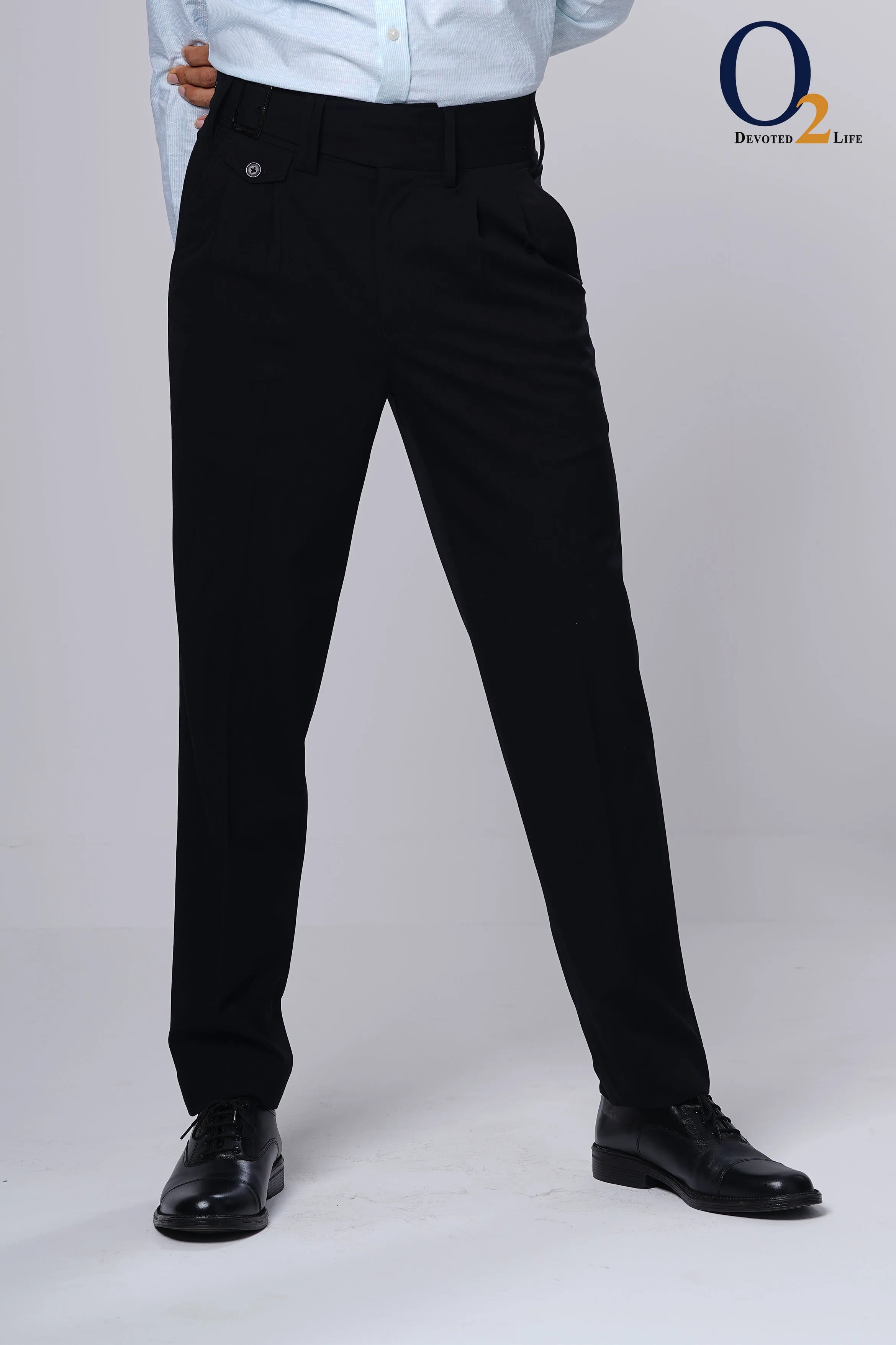 Formal Pant With Belt Loop - Black Plain (Stretchable)