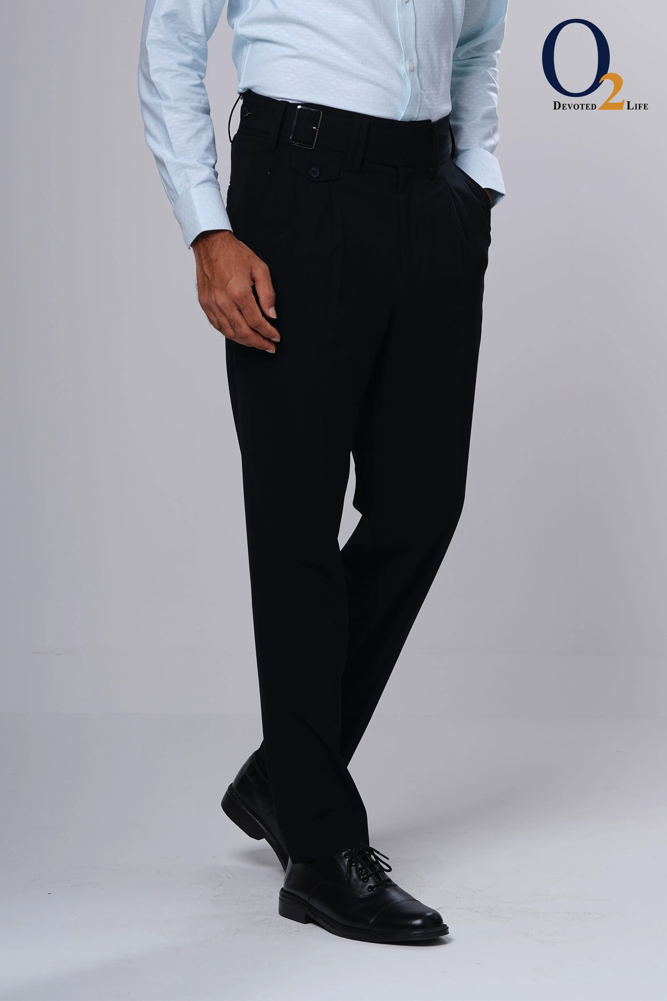 Formal Pant With Belt Loop - Black Plain (Stretchable)