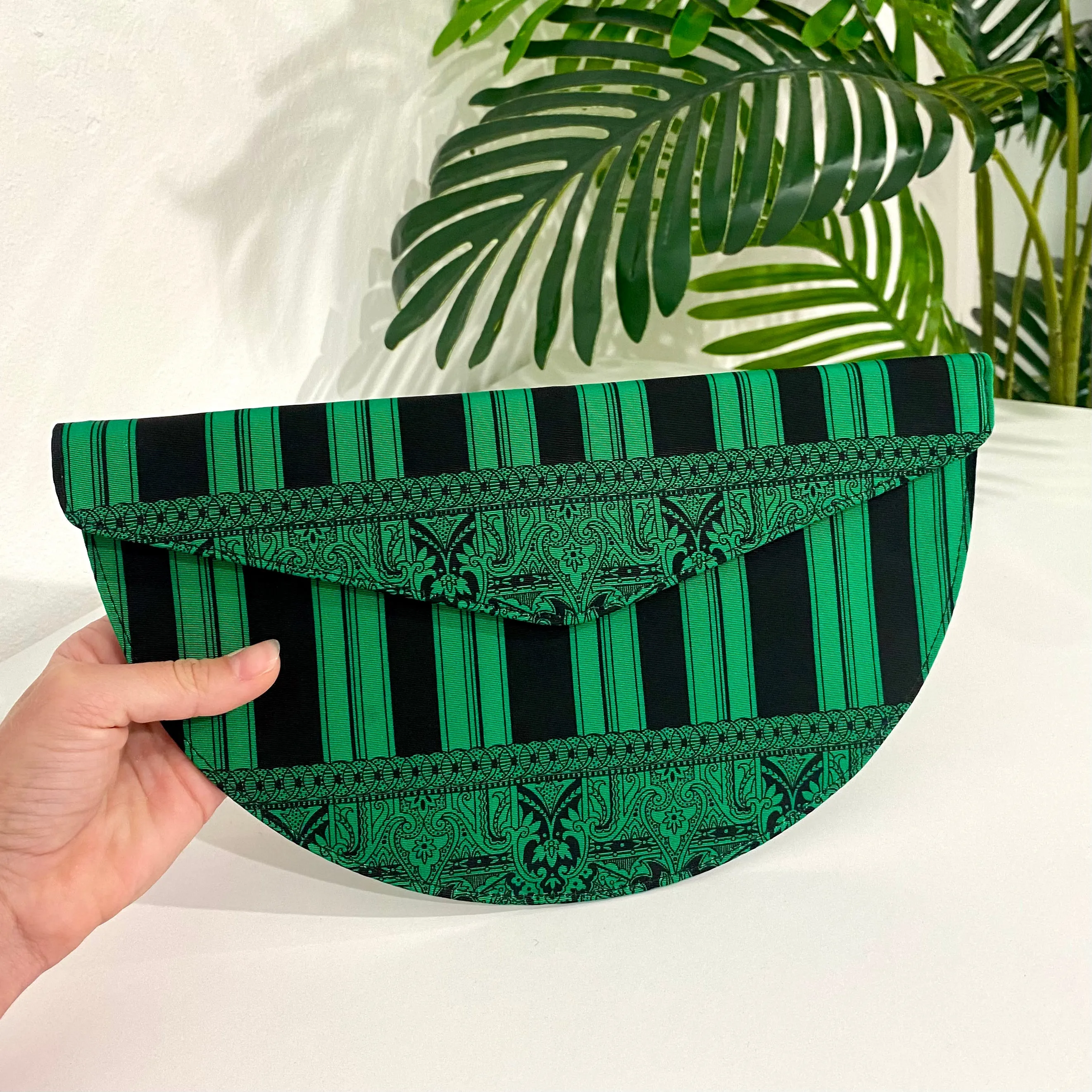 Gianni Versace Vintage Green Black Half-Moon Clutch