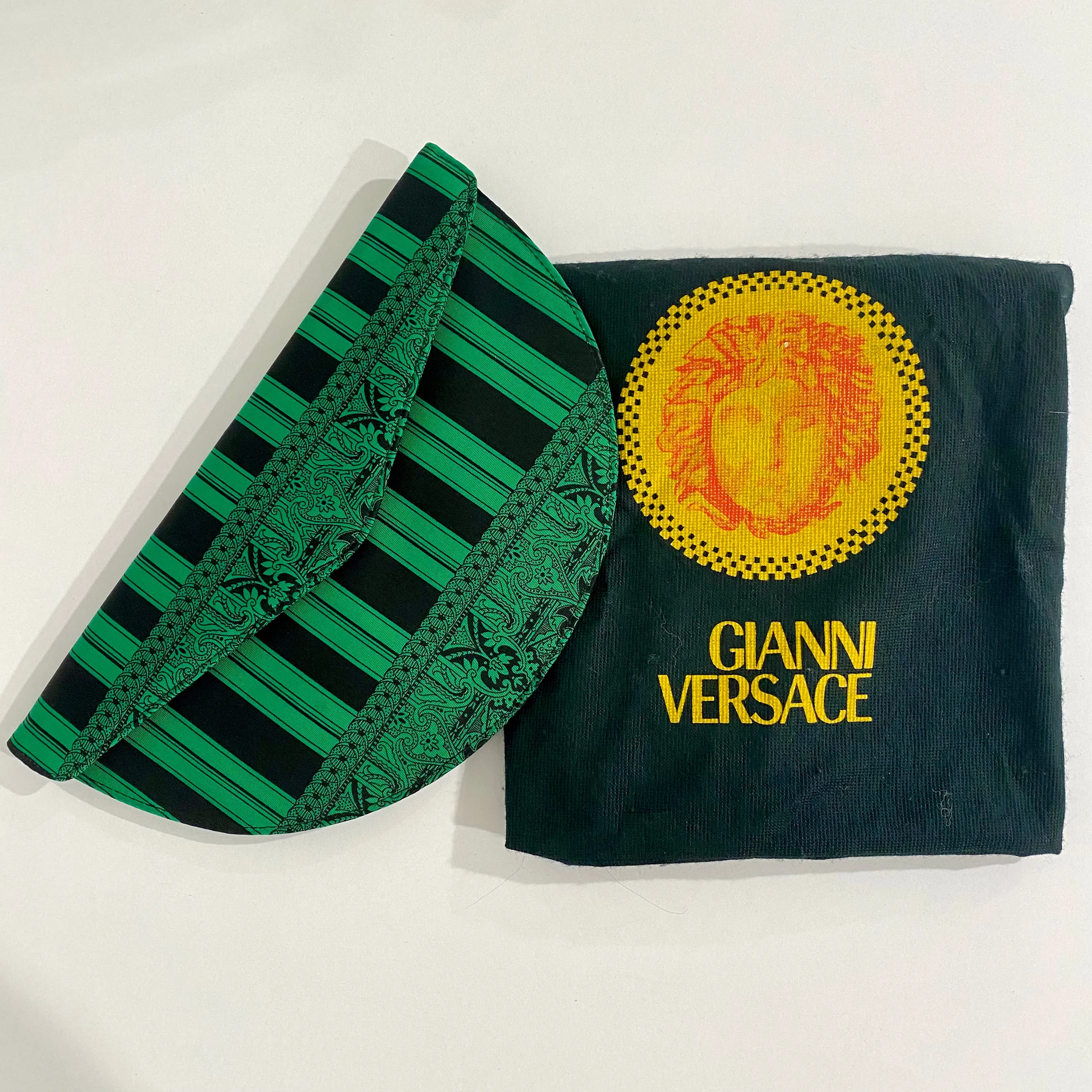 Gianni Versace Vintage Green Black Half-Moon Clutch