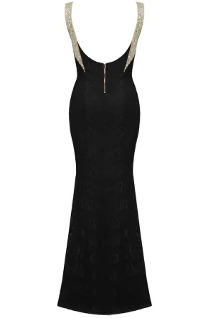 Gigi Black Rainbow High Neck Tie Side Shimmer Sparkle Maxi Dress