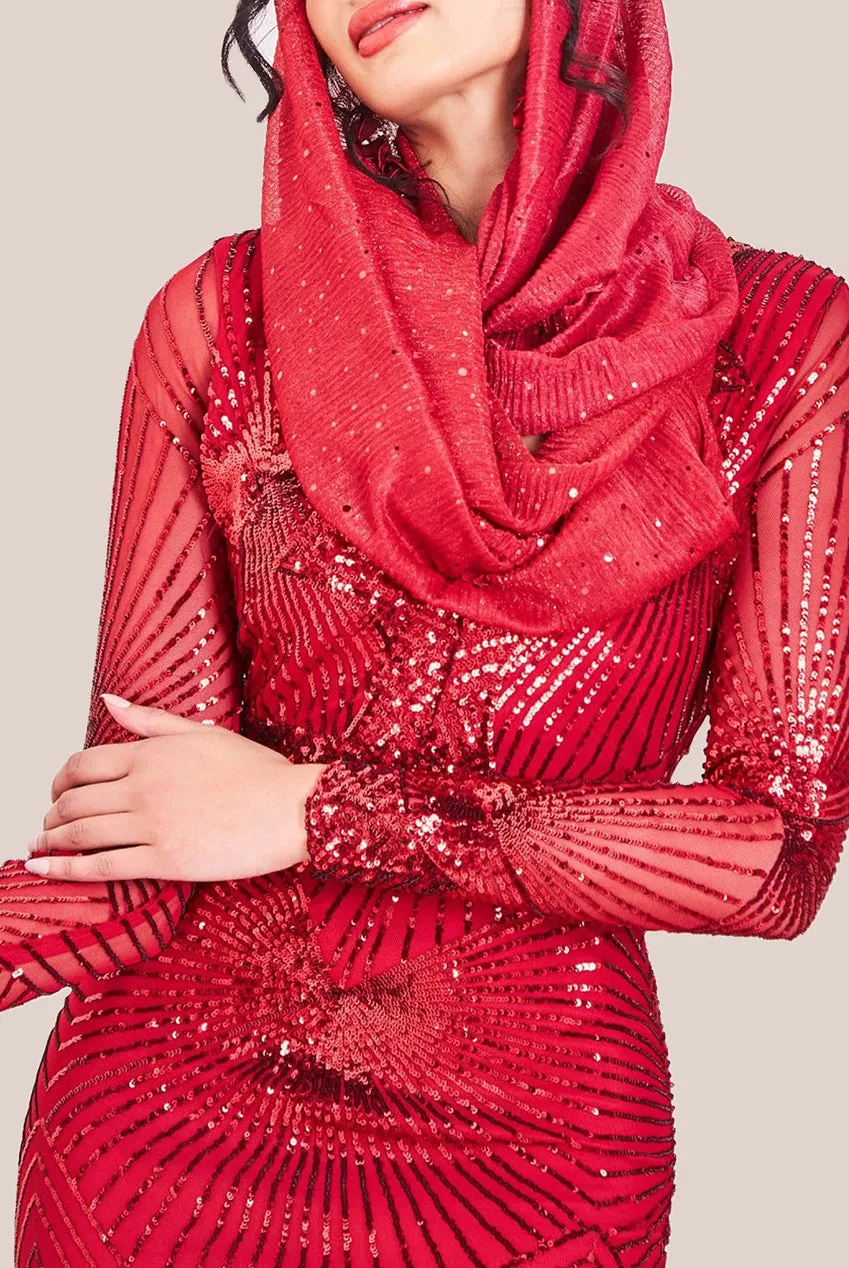 Goddiva Modesty Starburst Sequin Maxi Dress - Red