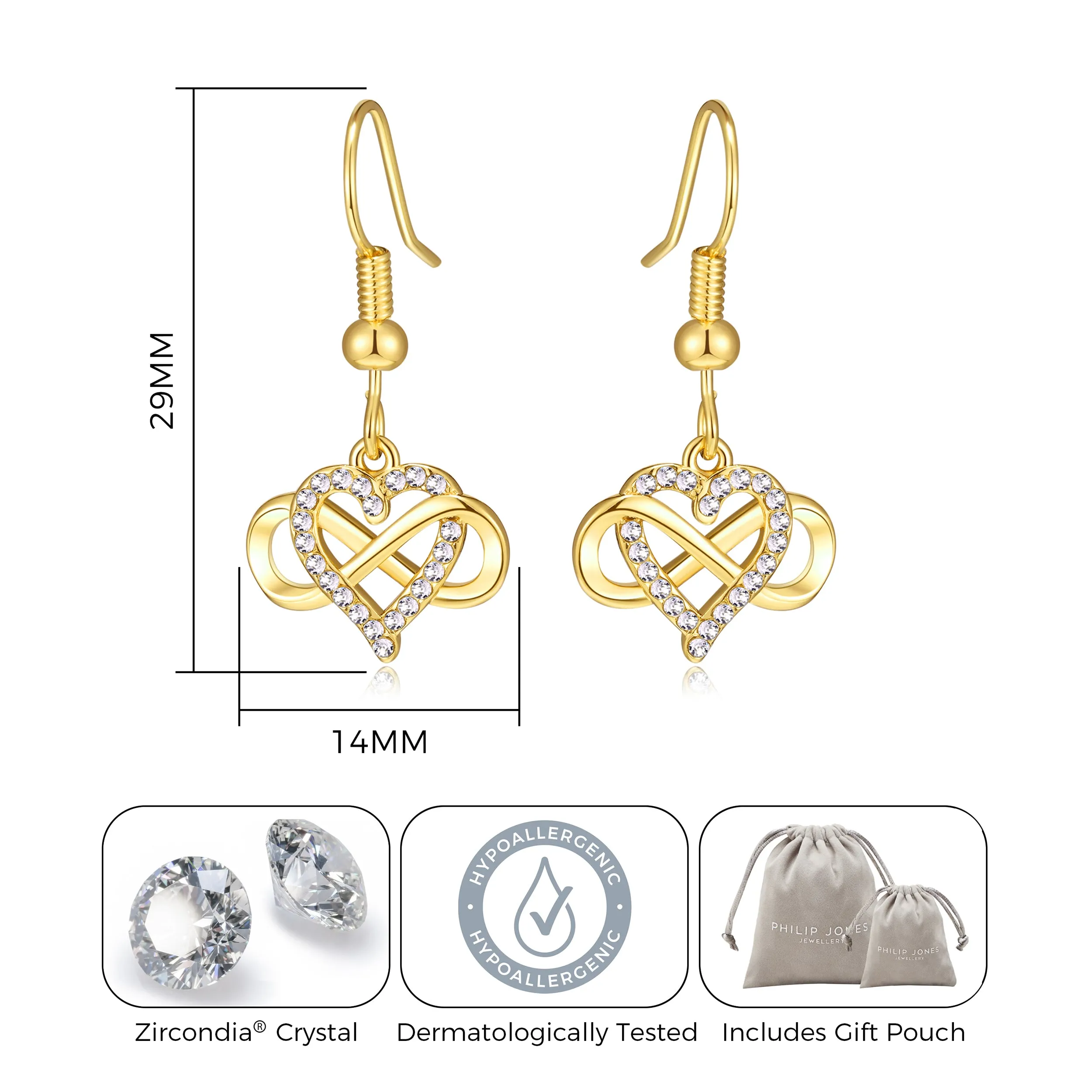 Gold Plated Infinity Heart Drop Earrings Created with Zircondia® Crystals