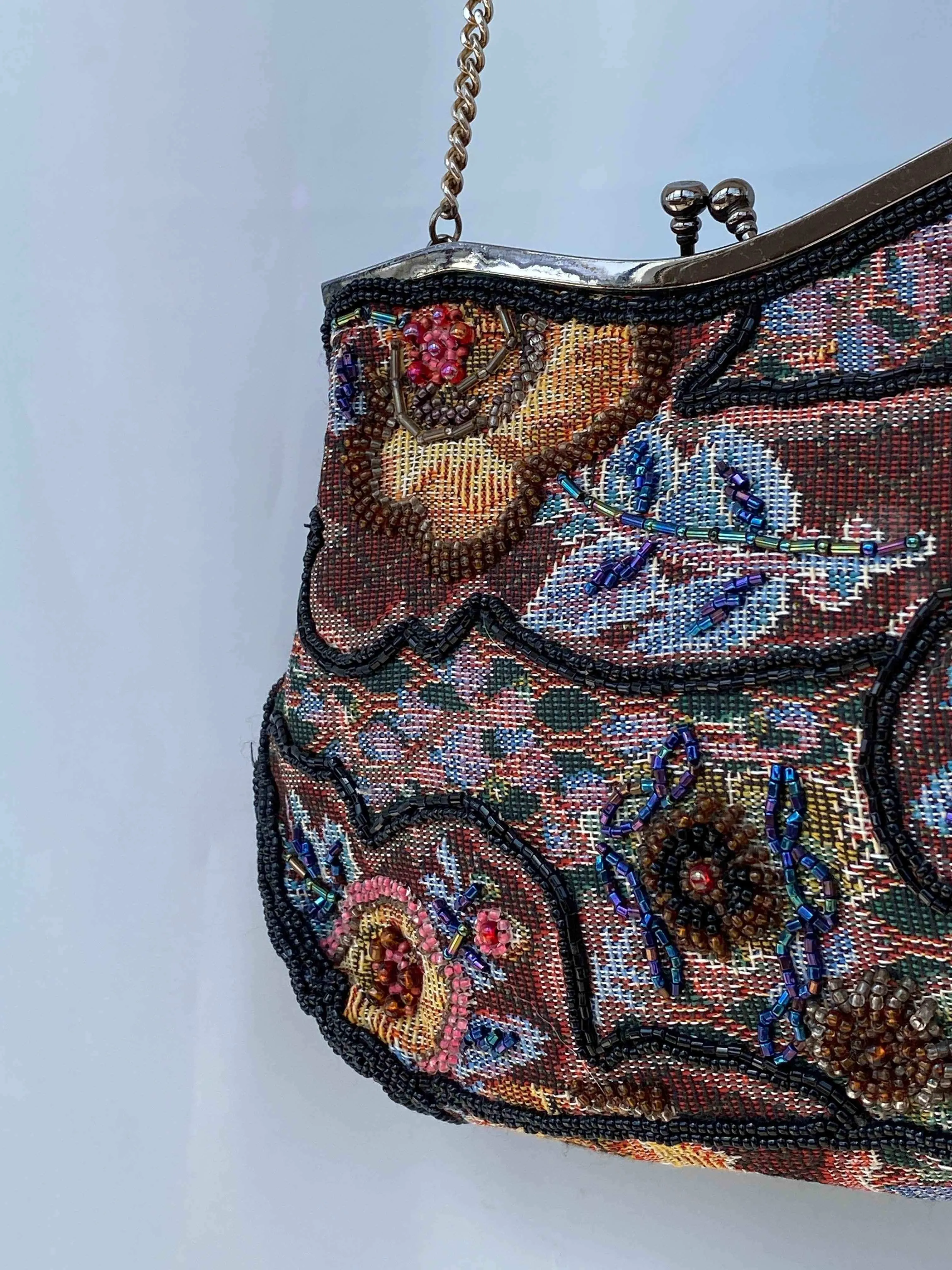 Gorgeous Antique Tapestry Beaded Bag