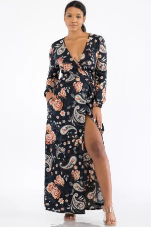 HH548R-PAISLEY - LONG SLEEVE MAXI DRESS