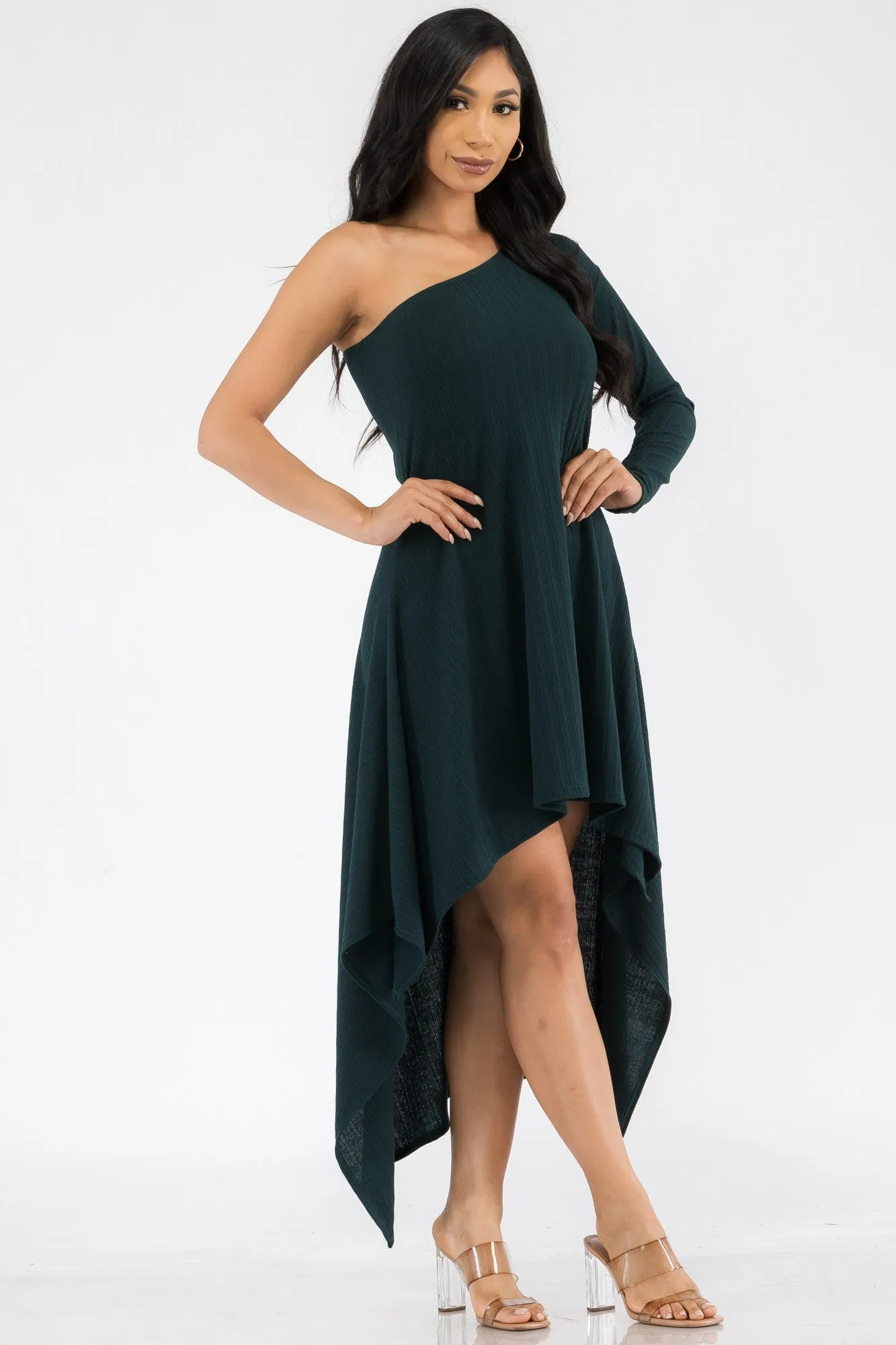 HH597R-SL - ONE SHOULDER HIGH LOW MAXI DRESS