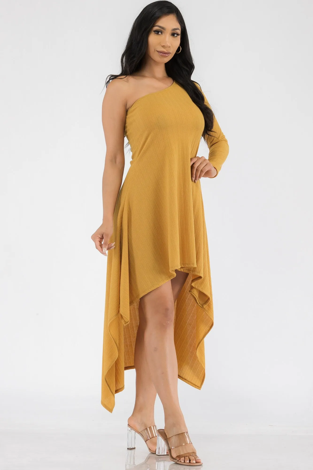 HH597R-SL - ONE SHOULDER HIGH LOW MAXI DRESS