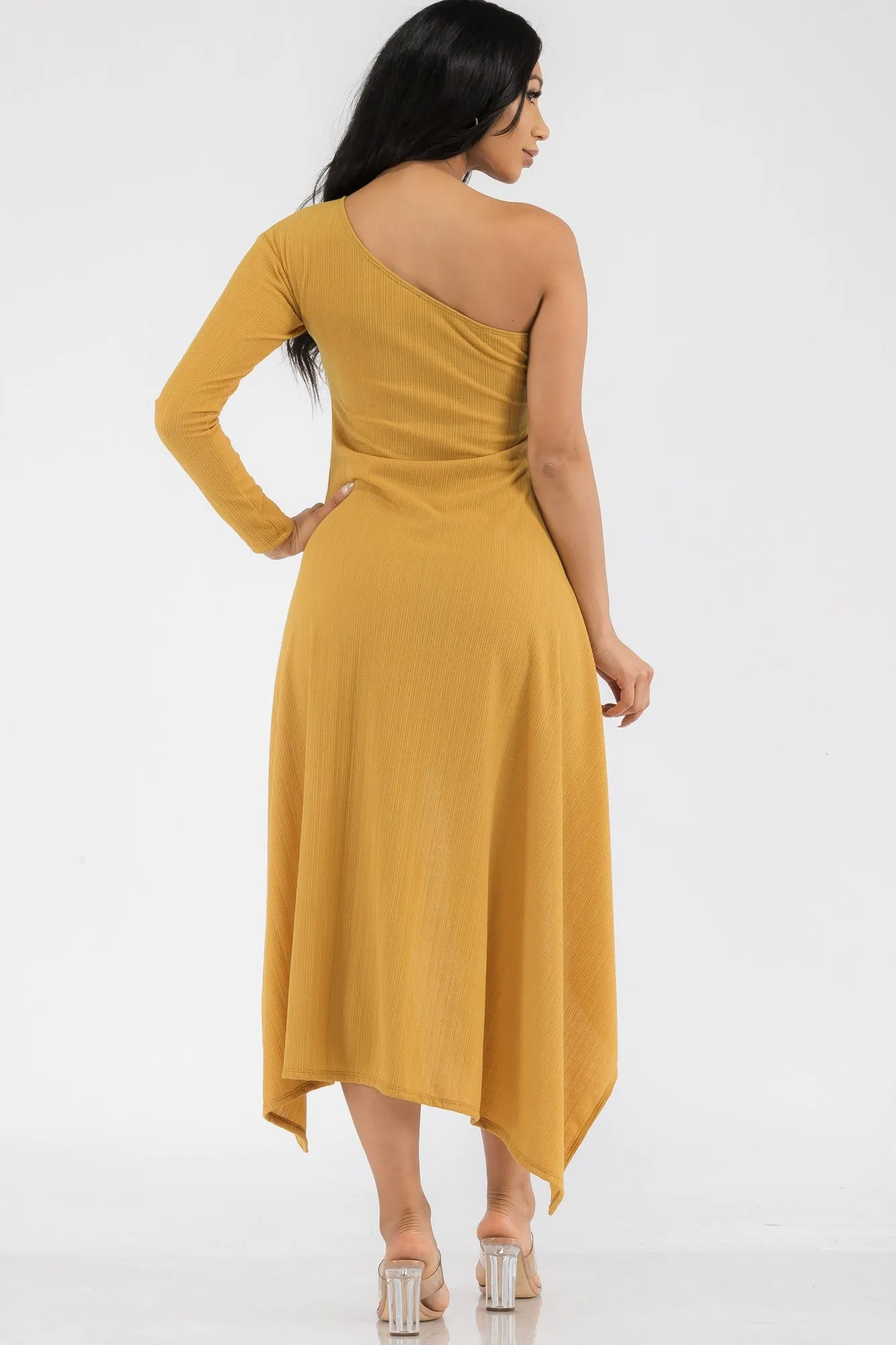 HH597R-SL - ONE SHOULDER HIGH LOW MAXI DRESS