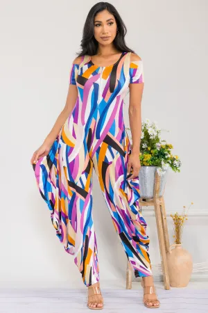 HH765R-RIBBON - Cold Shoulder Front Zipper Jumpsuit