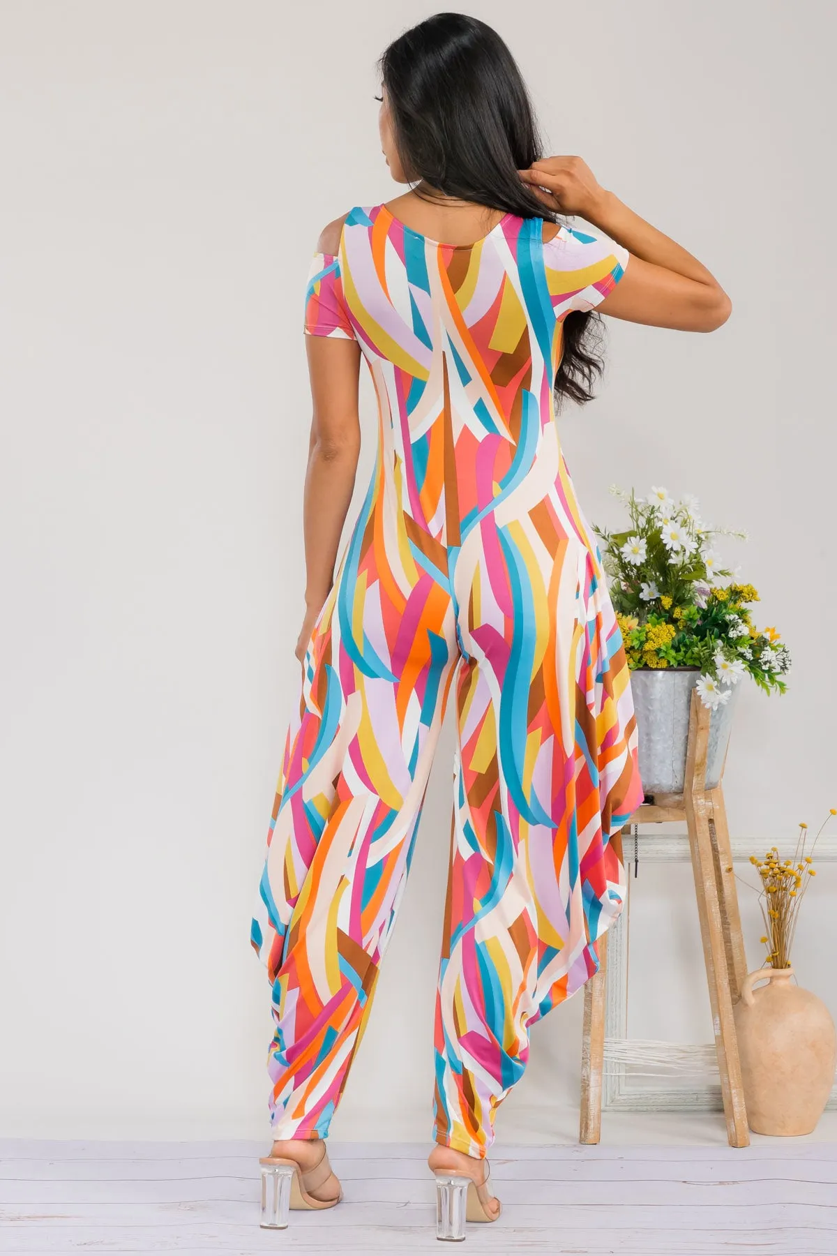 HH765R-RIBBON - Cold Shoulder Front Zipper Jumpsuit