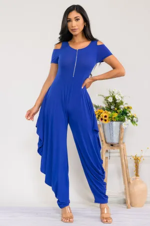 HH765X-S - COLD SHOULDER FRONT ZIPPER  JUMPSUIT