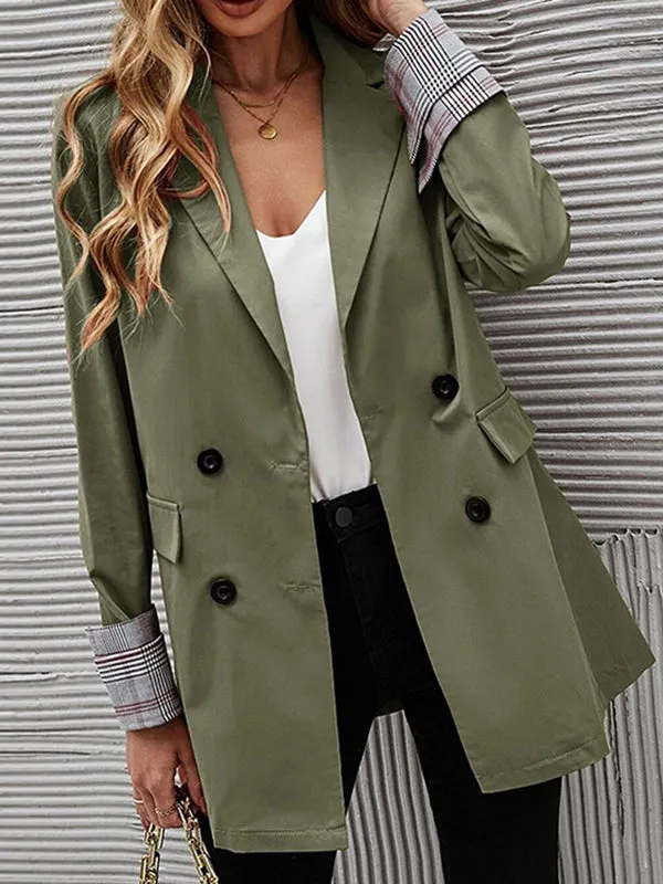 Long Sleeves Loose Buttoned Pockets Split-Joint Notched Collar Outerwear Trench Coats