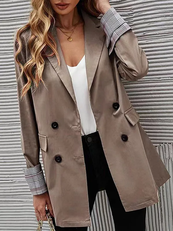 Long Sleeves Loose Buttoned Pockets Split-Joint Notched Collar Outerwear Trench Coats