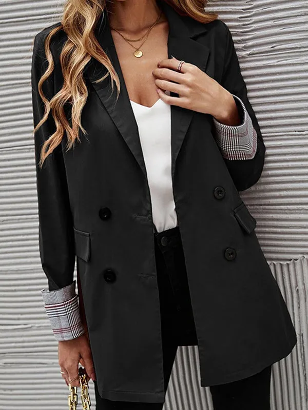 Long Sleeves Loose Buttoned Pockets Split-Joint Notched Collar Outerwear Trench Coats