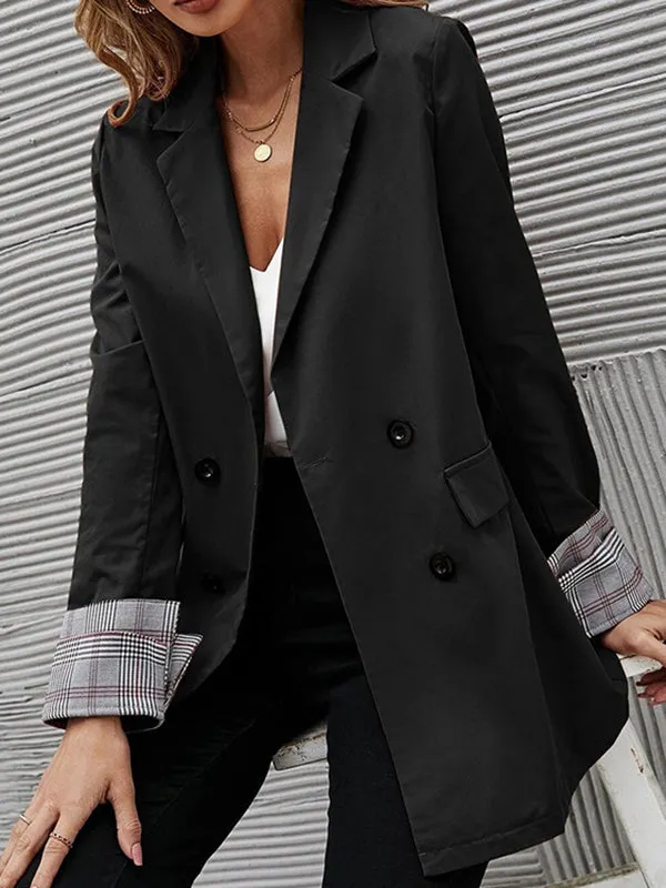 Long Sleeves Loose Buttoned Pockets Split-Joint Notched Collar Outerwear Trench Coats