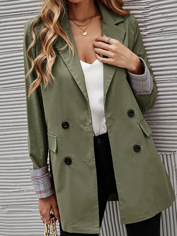 Long Sleeves Loose Buttoned Pockets Split-Joint Notched Collar Outerwear Trench Coats