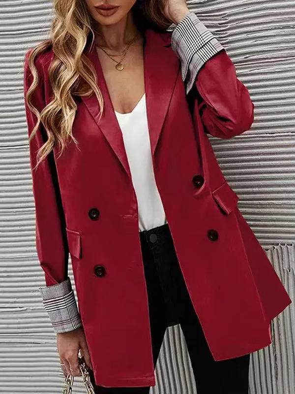 Long Sleeves Loose Buttoned Pockets Split-Joint Notched Collar Outerwear Trench Coats