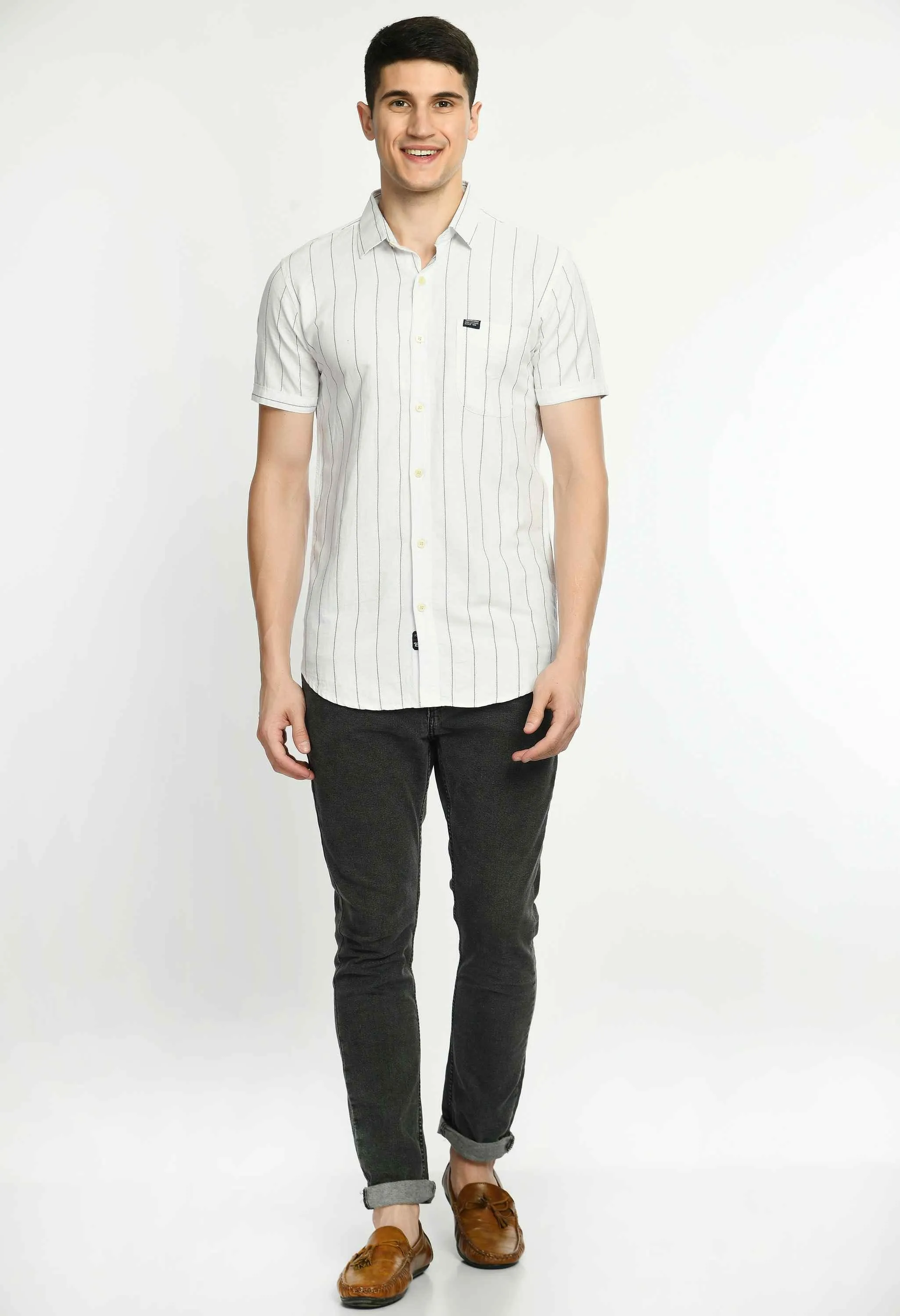 Men's Striped Cotton Short Sleeve shirt