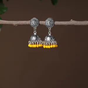 Monika Handmade Oxidised Silver Jhumki Bead work Earrings