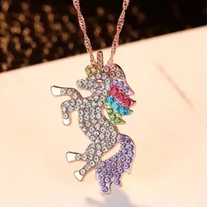 Multi-Colored Unicorn Swarovski Crystal Pendant Necklace