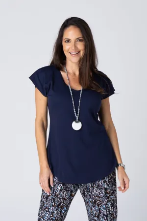 Navy Short Sleeve Cotton Sports Knit Top