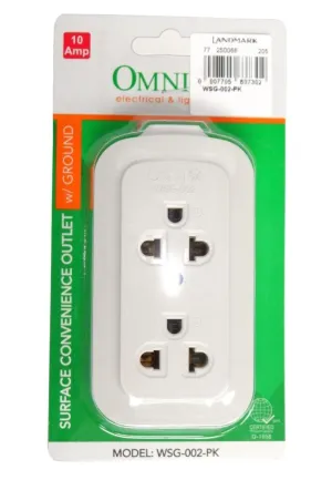 Omni Surface Convenience Outlet With Ground 2-Gang In Blister Pack