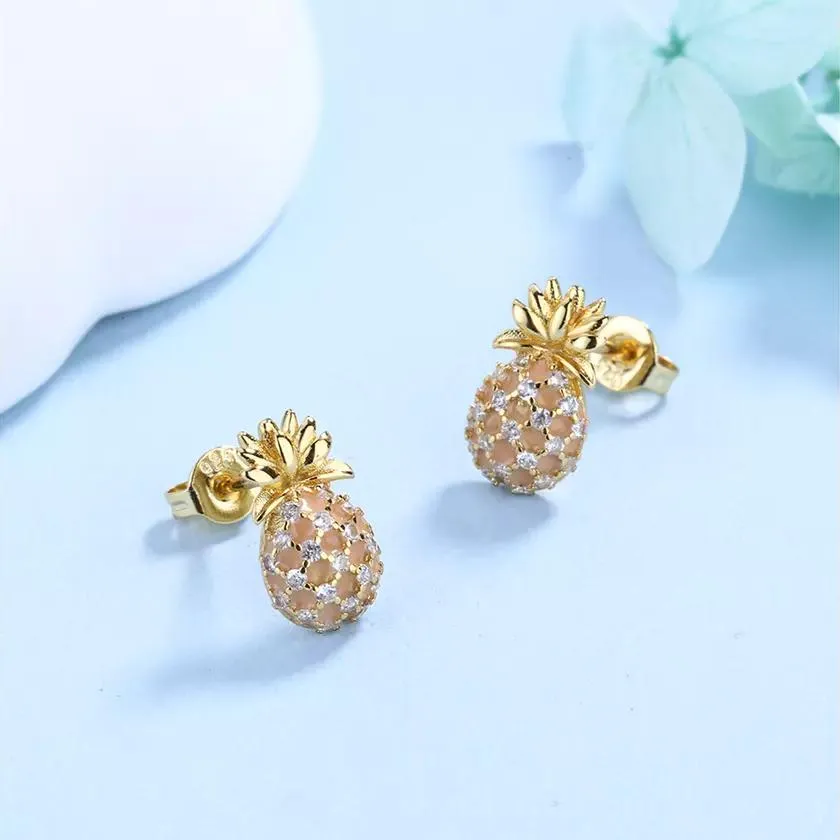 Pineapple Studs with Swarovski Crystals in 18k Gold